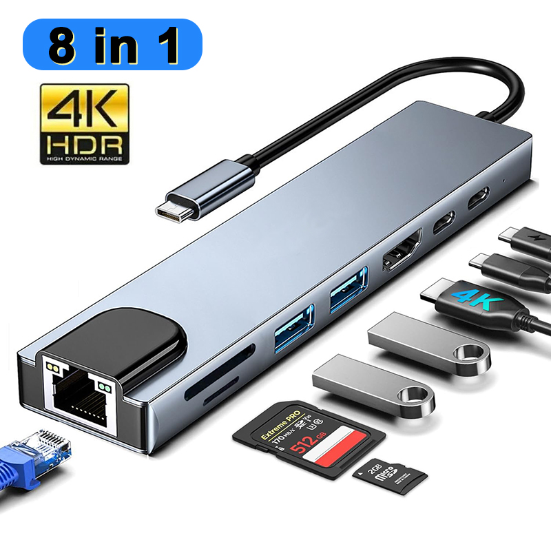 Desk Setup Usb Hub - 8-in-1 USB Type C-hub voor MacBook