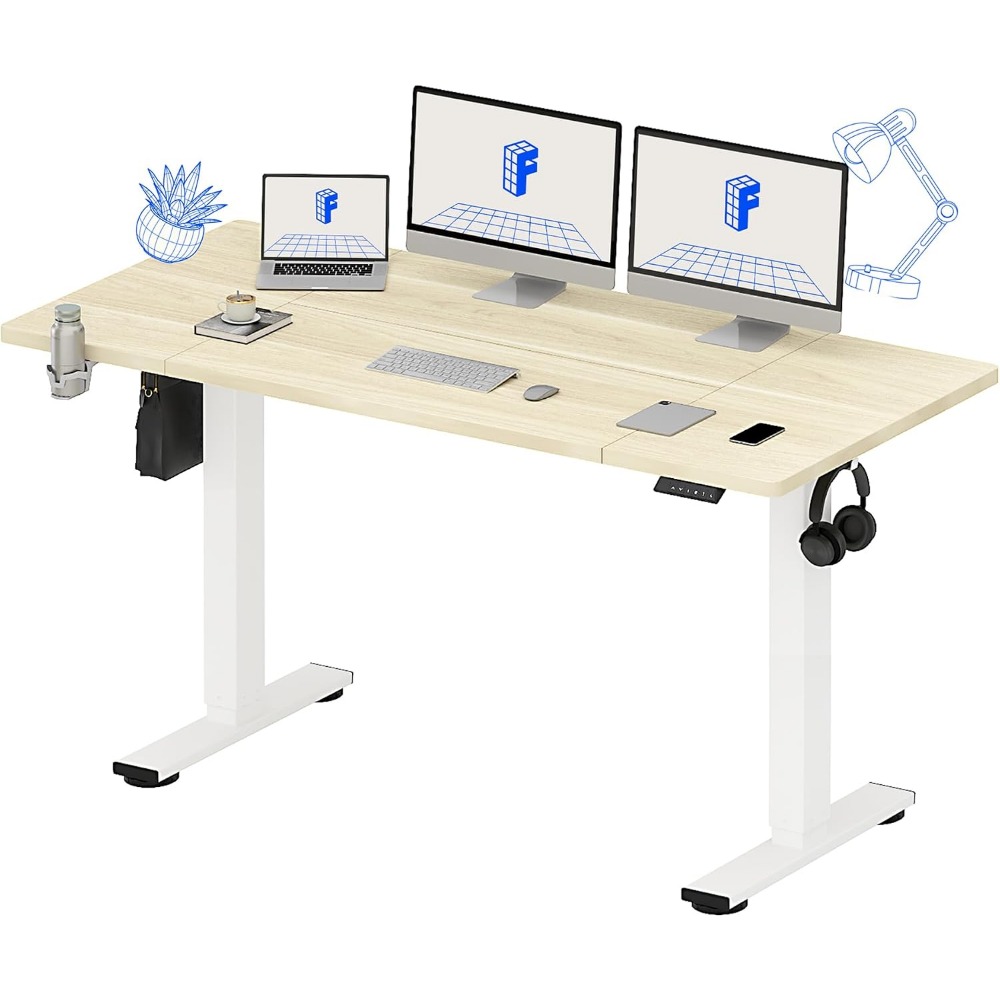 Desk Setup Home Office - FLEXISPOT 63x32 inch elektrisch sta-bureau, witte