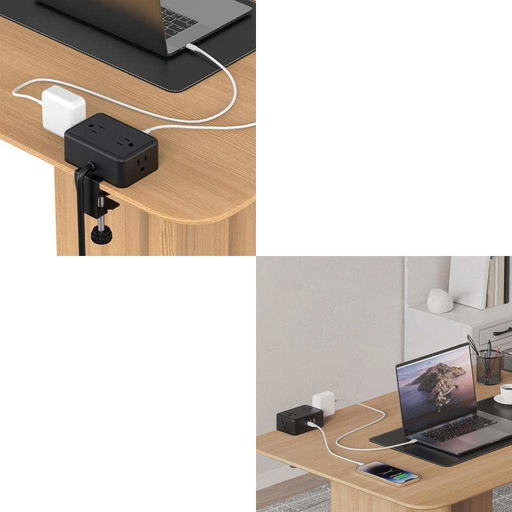 Desk Setup Usb Hub - Stekkerdozen met veilige klemmontage 4 AC-uitgangen