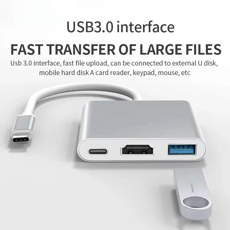 Desk Setup Usb Hub - 3-in-1 Type-C naar HDMI-compatibele adapter USB