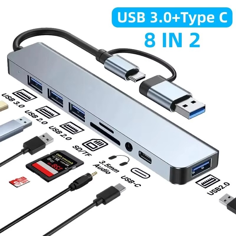 Desk Setup Usb Hub - 8-in-2 USB Type-C Hub Dockingstation met