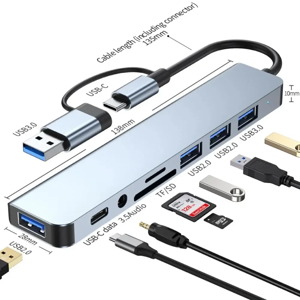 8-in-2 USB-C-hub met 3.0 SD/TF - Desk Setup Usb Hub recensie en prijs