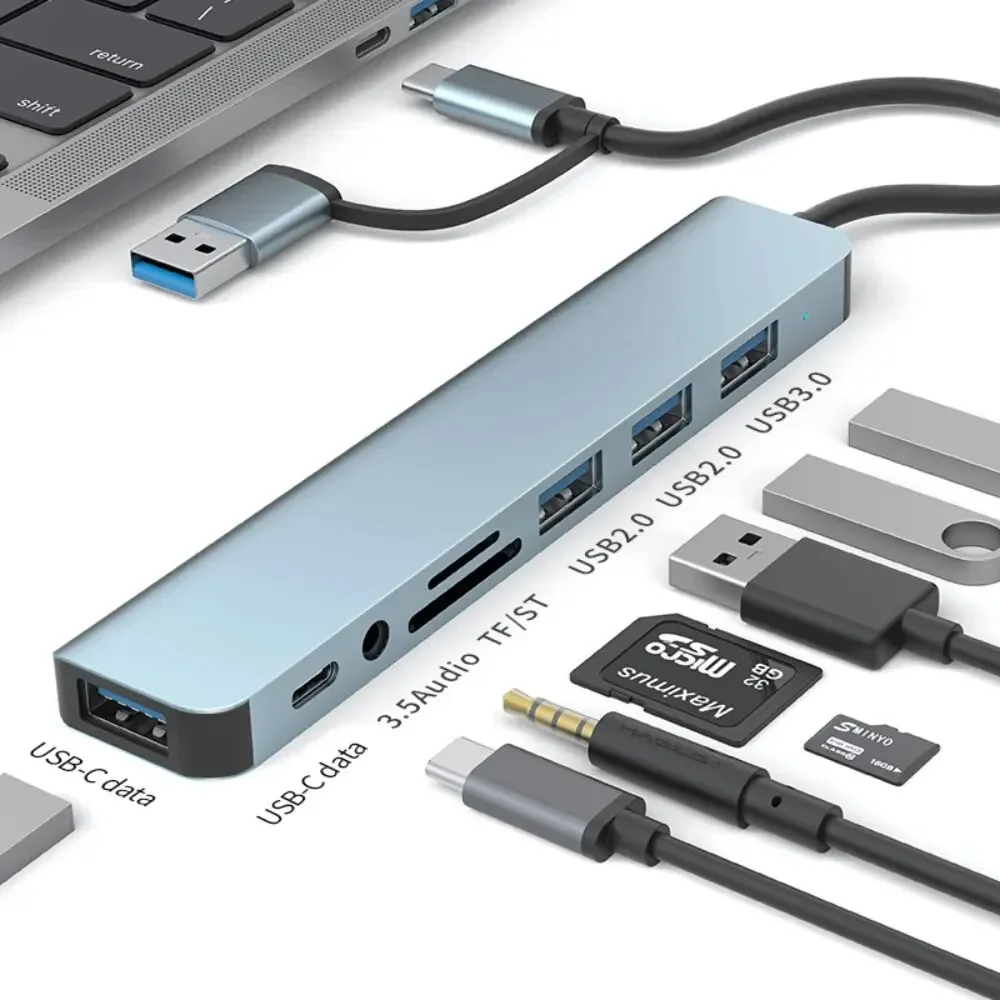 8-in-2 USB-C-hub met 3.0 SD/TF - Desk Setup Usb Hub recensie en prijs