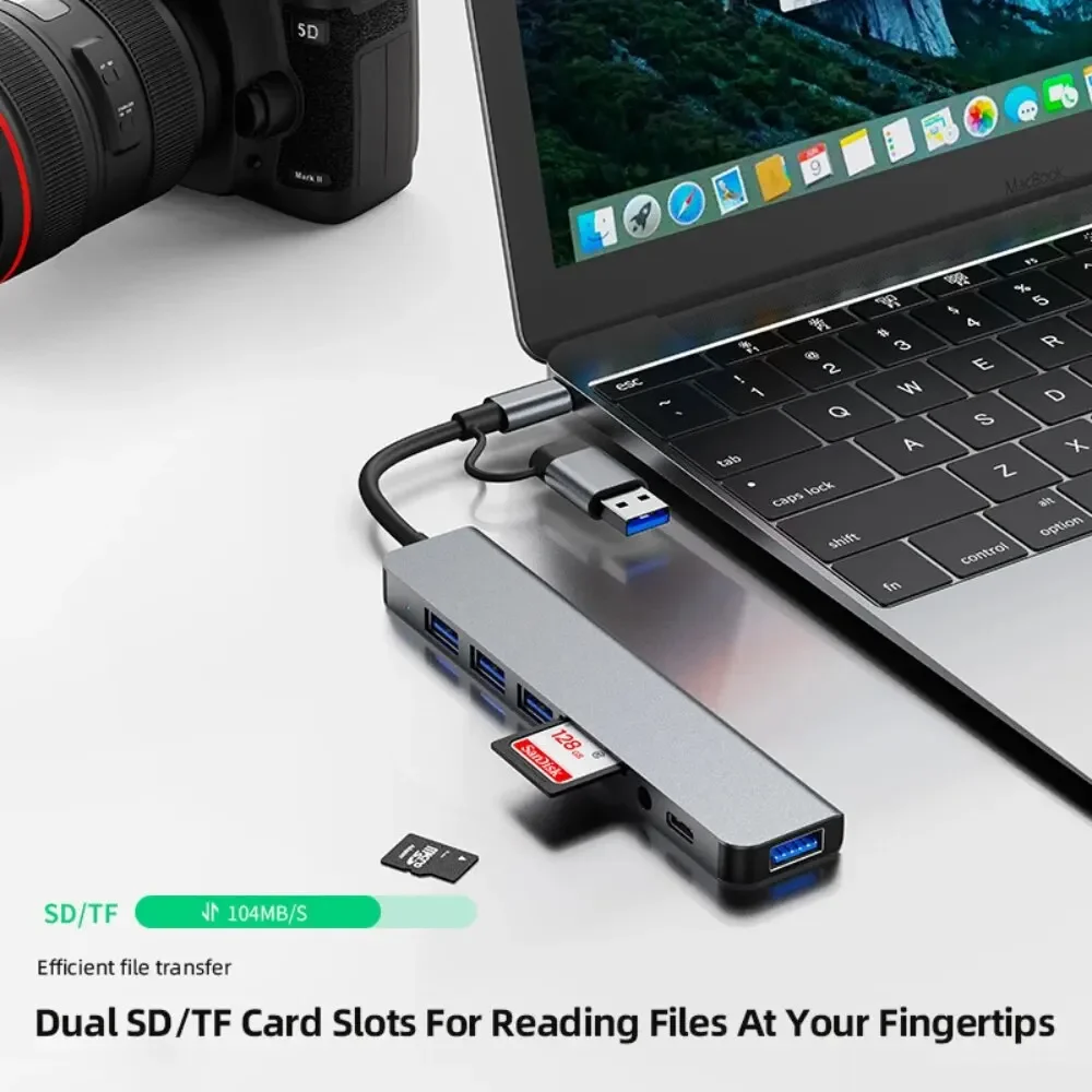 8-in-2 USB-C-hub met 3.0 SD/TF - Desk Setup Usb Hub recensie en prijs